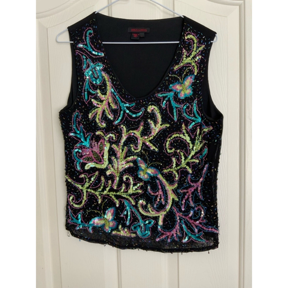 Simon Chang Top Large Black Multicolor Butterflies - Picture 2 of 7